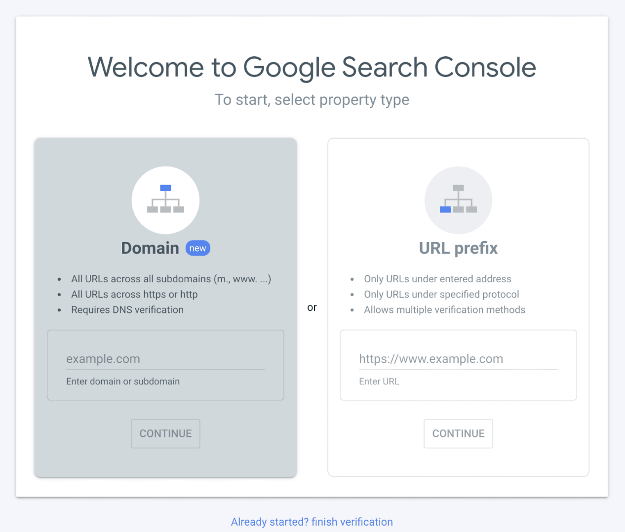google search console sign up page